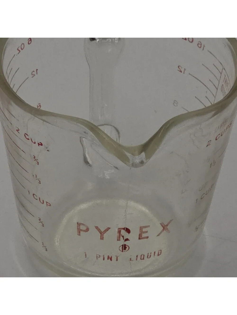 Vintage PYREX 516 2 Cup 1 Pint Red Letter Glass Measuring Cup USA Made 1940s